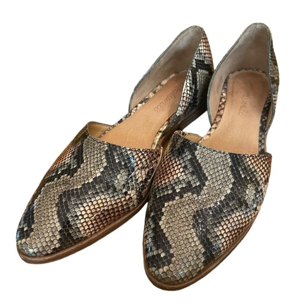 Size 6.5 Madewell The Marisa D'Orsay Flat Snake Embossed‎ Leather Womens Shoes